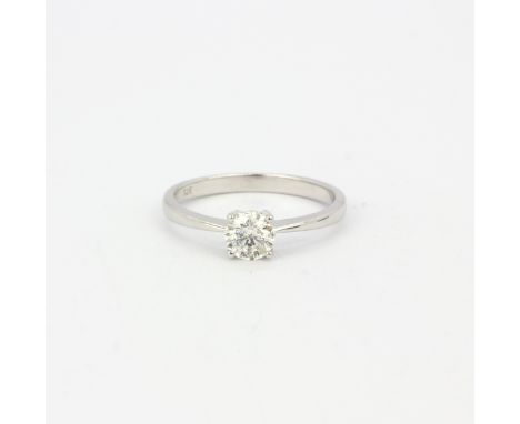 A 9ct white gold solitaire ring set with a brilliant cut diamond, approx. 0.50ct, (O.5).