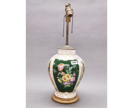 A lovely early 20th century Vienna style porcelain and brass table lamp base, H. 58cm.