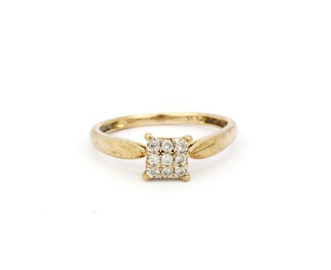 A 9ct yellow gold diamond set ring, (L).