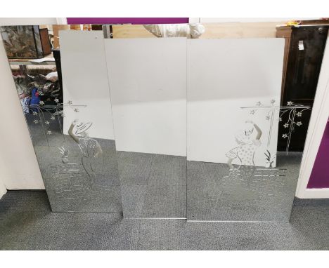 A set of three vintage etched glass mirrors of flamenco dancers, 70 x 131cm.