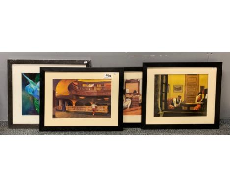 A group of three framed Edward Hopper prints and one Turtle print, framed size 38 x 33cm.
