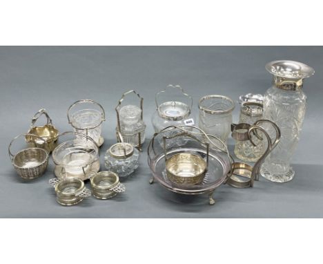 A group of good vintage and antique silver plate and glass items, vase H. 34cm.