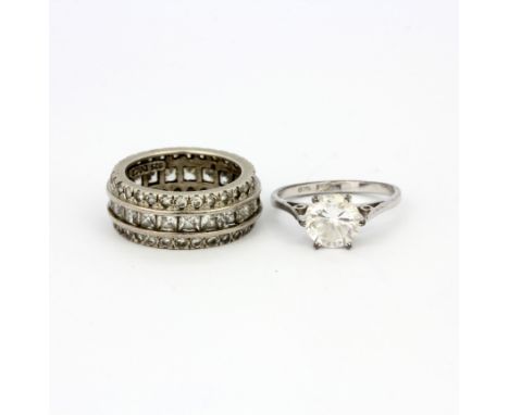 Two 925 silver rings set with cubic zirconias, (M).