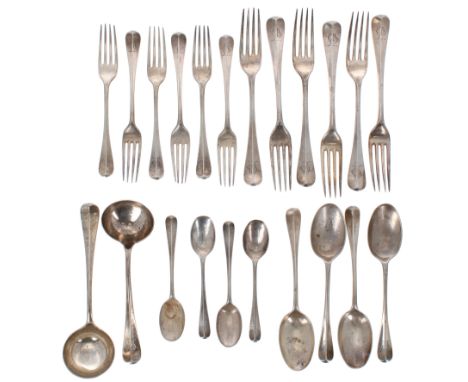 Assorted silver flatware by Maxfield &amp; Sons, Sheffield 1898; two sauce ladles 7.25" long, six forks 7.5" long, six forks 
