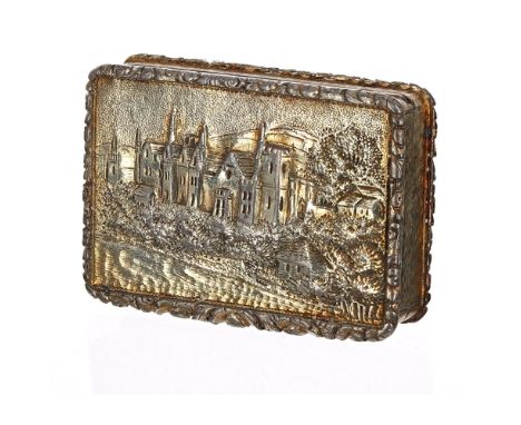 William IV 'Castle Top' silver vinaigrette by  Nathaniel Mills, with parcel gilt with engine turned sides and the base with '