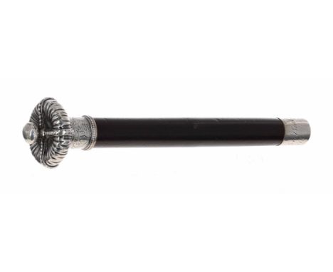 Georgian ebonised silver mounted tipstave/tipstaff, the lead with engraved crown and inscribed 'John Butt Stangate Street, La