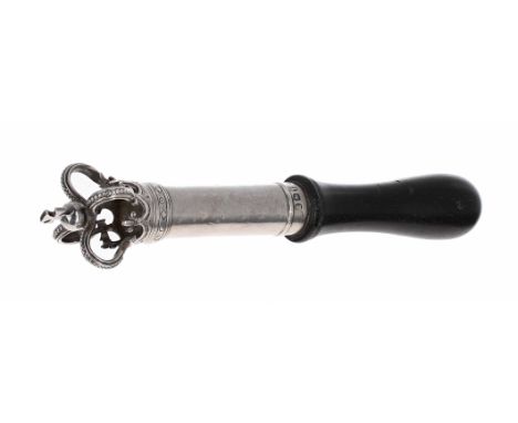George III ebonised silver tipstave/tipstaff,&nbsp;with a hardwood handle, surmounted by an open crown, maker Thomas Phipps &