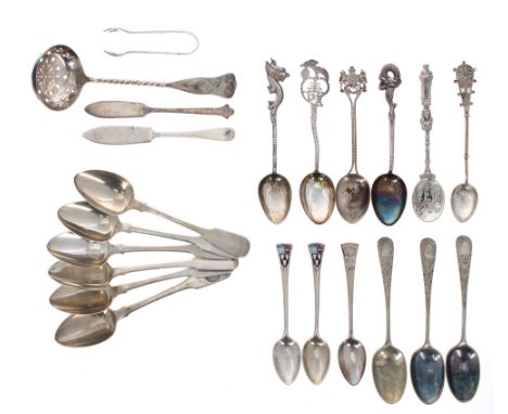 Set of six George IV silver teaspoons, maker William Collins, London 1824, 5.5" long; together with a selection of silver and