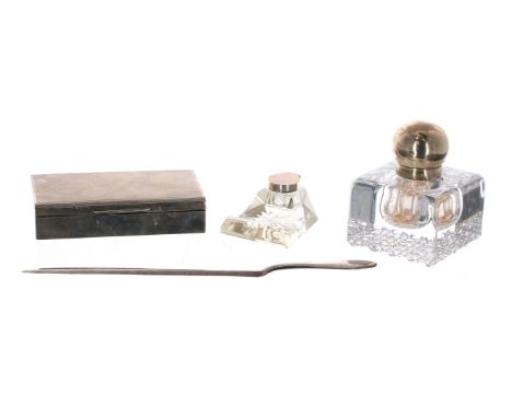 Cohen &amp; Charles silver cigarette box, the engine turned hinged cover enclosing a wooden lined interior, Birmingham 1955, 