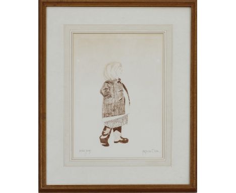 Hermione Owen (20th/21st Century)-&nbsp;'Georgina' portrait of a girl standing wearing a coat and hands in her pockets, signe