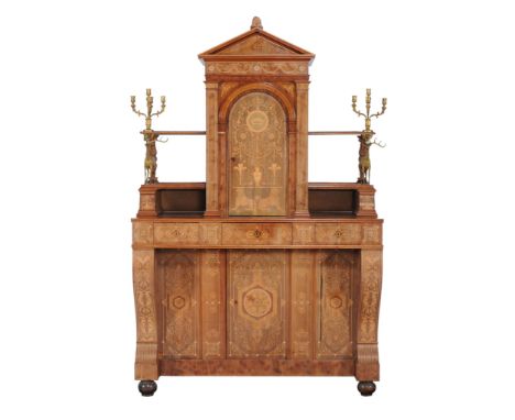 A Russian birch and marquetry cabinet , mid 19th century   A Russian birch and marquetry cabinet  , mid 19th century, the cen