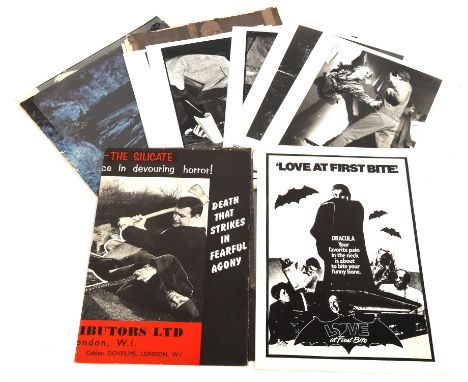 A small assortment of approx. 15 Horror press stills and lobby cards, press kit and campaign booklet -  titles include Island