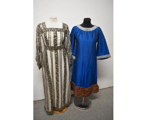 A vintage Edward Black of Nottingham maxi dress and a teal blue 1960s shift dress with coney trim.