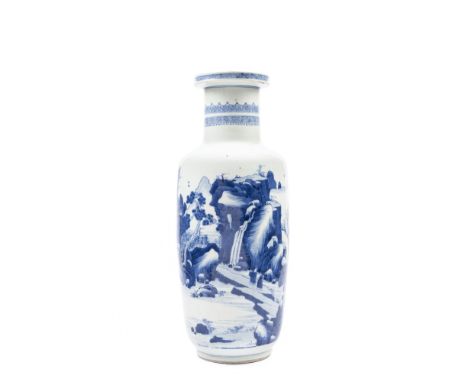 h cm 46,1Magnificently painted in vibrant shades of blue across the entire body with a continuous scene depicting a mountaino
