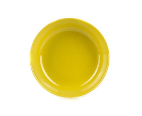 CHINESE YELLOW MONOCHROME GLAZED DISH,six character Yongzheng mark within double ring in underglaze blue to base, 15cm diamet