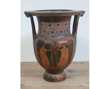 An Attic Red Column Krater, Greece circa 4th Century BC, decoration depicting Dionysus with a maenad, the other side depictin