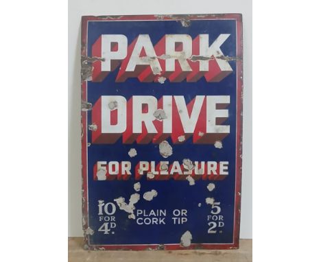 An early 20th century enamel advertisement sign, 'PARK DRIVE For Pleasure', 51cm x 77cm.