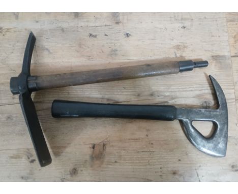 Two WWII axes; bail out axe and a trenching axe. 