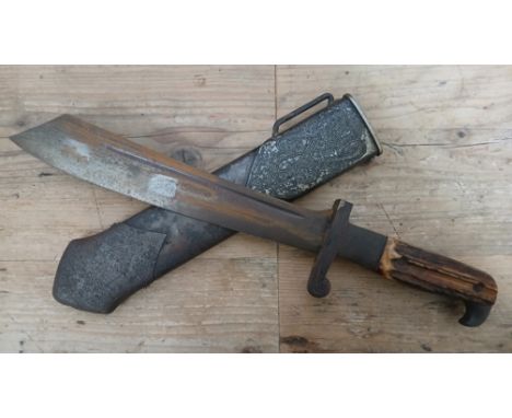 A German Third Reich WWII Reichsarbeitsdien RAD hewer, the 24cm single fullered blade etched 'Arbeit Adelt' and with indistin
