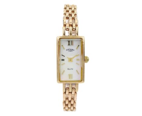 Rotary Elite 9ct gold ladies quartz wristwatch, with mother of pearl dial, hallmarked