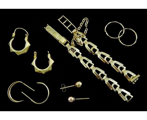 9ct gold oddments including earrings and watch chain links, hallmarked or tested, approx 8gm