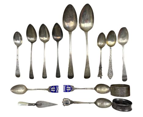 Pair of George III silver dessert spoons London 1814 Maker Peter and William Bateman, ten various silver teaspoons and souven