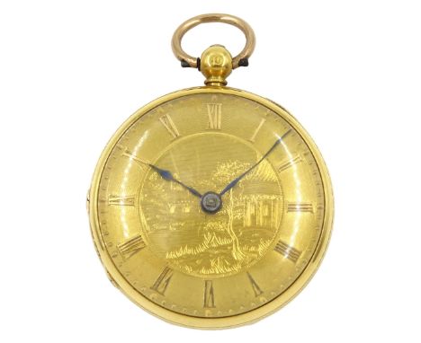Victorian 18ct gold open face lever fusee pocket watch by M. Starkey and dated 19.2.39, balance cock with diamond endstone, t