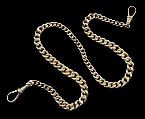 Early 20th century 9ct gold tapering watch chain with two clips, each link stamped 9 375