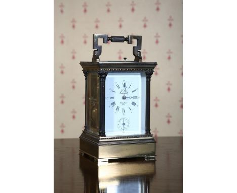 **PLEASE NOTE COLLECTION OF THIS LOT WILL BE FROM BISHTON HALL STAFFORDSHIRE**A French 11 jewels repeater carriage clock, lat