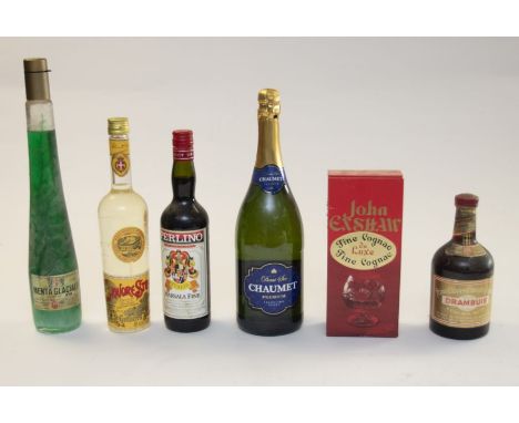 An extensive collection of vintage spirits, whiskey, brandy, Cointreau, Martini, Dubonnet, Menta Glaciale, Disaronno etc (2 b