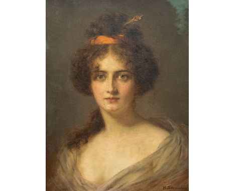 Hermann Schmiechen (German, 1855-1923), Portrait of a young lady, signed, oil on canvas approx 56.5cm x 42cm