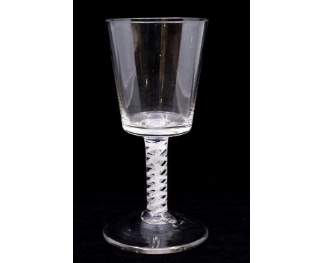 A Georgian opaque twist stem goblet, circa 1775, bucket bowl above a double series opaque twist stem, a pair of multiply spir