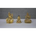 Three gilt metal Tibetan figures. Two 19th century gilded and hand painted; one of Buddha and one of