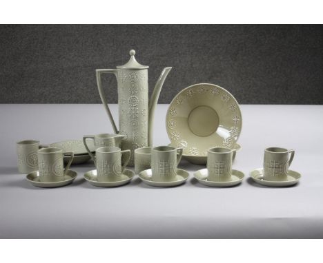 A five person pale green Portmeirion Totem coffee set by Susan Williams-Ellis. Makers stamp to the base. (17 pieces) 