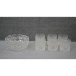 A boxed set of six Whitefriars bark texture whisky glasses along with a boxed large Waterford cut