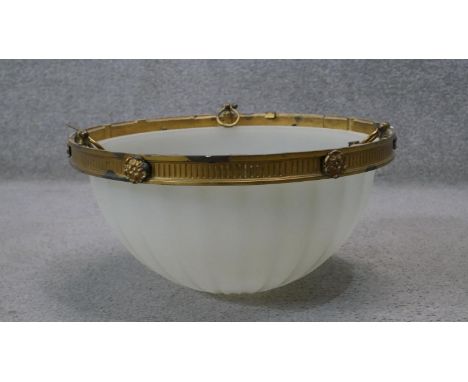 A Victorian gilt metal and opal glass gadrooned dome design uplighter. Diam.46 cm 