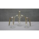 Three vintage Murano style lamp work glass bird figures with multicoloured fibre tails. One with