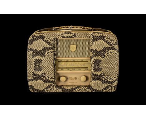 Vintage 1953 Ultra. Elc. Co Twin Portable Radio. c.1953, Model N0R906 with Portable Simulated Snake Skin Case. Known as the C
