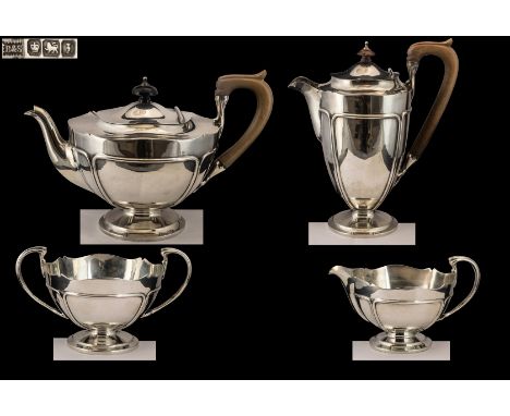 Art Nouveau Design Superb Quality Sterling Silver ( 4 ) Piece Tea Service. Of Wonderful Design and Proportions Made of a Thic