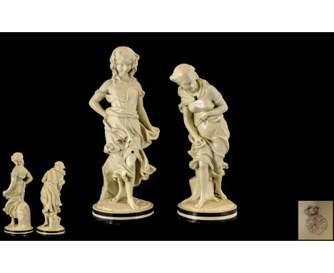 Royal Worcester Early and Fine Pair of Porcelain Classical Figurines, Date Letter 1865, Each Figure Depicting a Classical Mai