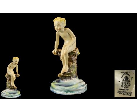 Royal Worcester Early Hand Painted Porcelain Figure of the Late 1930's ' Water Baby ' RW3151, Reg No 81487. Modeller Freda Do