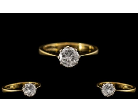 18ct Yellow Gold Single Stone Diamond Set Ring. Full Hallmark for 750 - 18ct. The Round Brilliant Cut Diamond of Good Sparkle