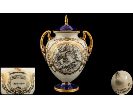 Royal Worcester Hand Painted Ltd and Numbered Edition Twin Handle Lidded Vase, to Celebrate 150 years of The Royal National L