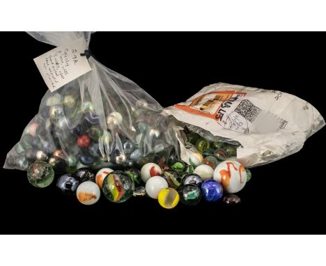 Collection of 500 Marbles Antique/Vintage, mainly glass, opaque, swirls, solid colours, a few metal, milk glass, etc.  Large 