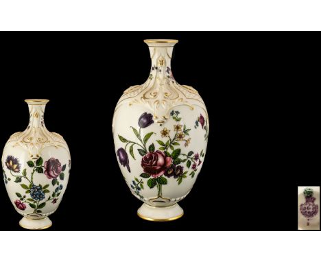 Royal Worcester Superb Hand Painted Ovoid Shaped Porcelain Floral Vase, Decorated with Painted Images of Roses and Summer Flo