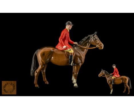 Beswick Hand Painted Ceramic Horse and Rider Figure ' Huntsman ' Red Jacket. Model 1501, Designer A. Gredington. Issued 1957 