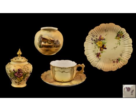 A Collection of Royal Worcester Blush Ivory Pieces ( 5 ) In Total - Various Dates and Sizes. Comprises 1/ Royal Worcester Cab