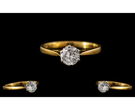 18ct Gold Superb Single Stone Diamond Set Ring. Full Hallmark for 750 - 18ct. The Round Brilliant Cut Diamond of Top Colour a