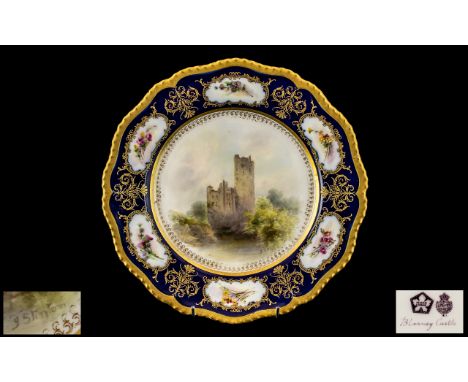 Royal Worcester - Superb Hand Painted Cabinet Plate, Signed J. Stinton. The Central Panel with Painted Image of ' Blarney Cas