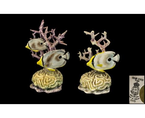 Royal Worcester Early and Superb Hand Painted Porcelain Pair of Tropical Fish Figures Signed by R. Van Ruyckevelt. 1/ ' Four 
